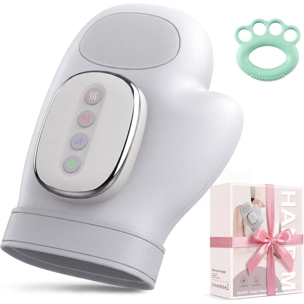 Cordless Hand Massager w Heat & Air Compression – 3 Modes, 5 Intensities Leather